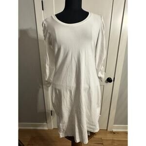 Sundry Dress Sz 2 White Modal Ruched Puff Sleeve T Shirt Knee Length USA Comfy